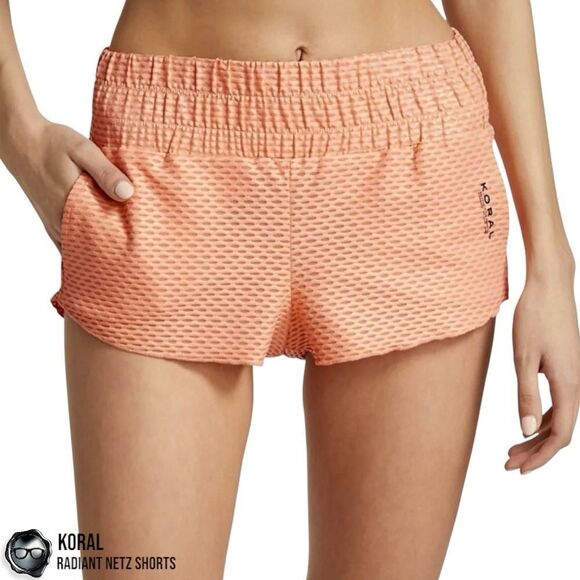 KORAL ACTIVEWEAR RADIANT NETZ SHORTS IN POMPANO ORANGE WOMEN’S MEDIUM - Picture 14 of 16